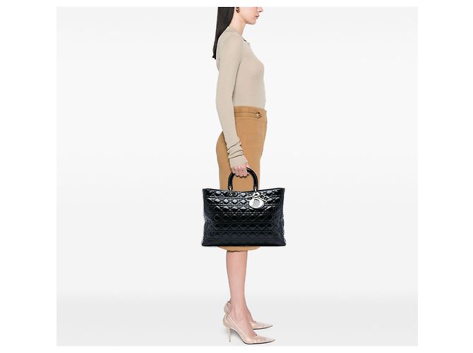 Dior Black Extra Large Patent Cannage Lady Dior Nero - vista 6