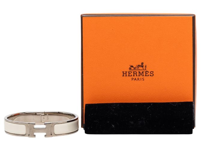 Bracciale Hermès Clic H in smalto bianco stretto PM - vista 6