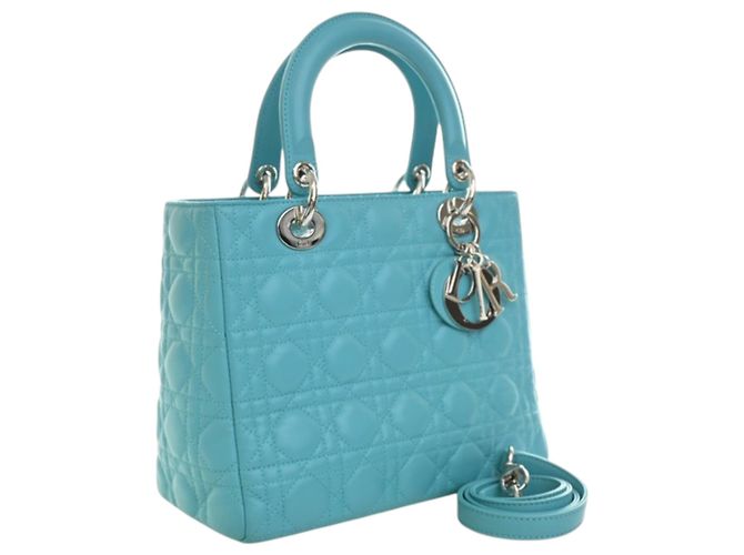 Lady Dior aus blauem Lammleder Größe Medium - Ansicht 2