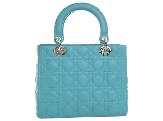 Lady Dior aus blauem Lammleder Größe Medium - Ansicht 4