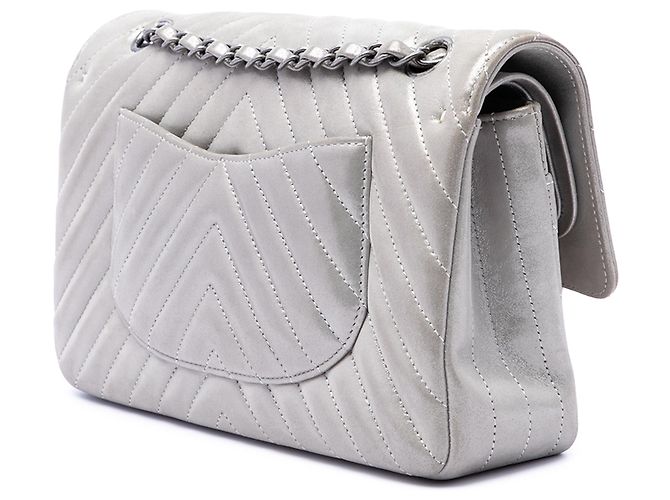 Chanel Argento Medium Classic Chevron Lambskin Iridescent Double Flap - vista 2
