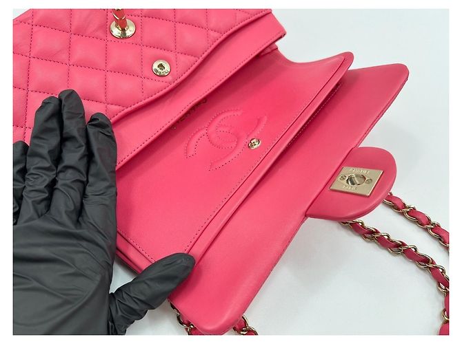 Borsa a Spalla Chanel Matelassé Double Flap Rosa - vista 12