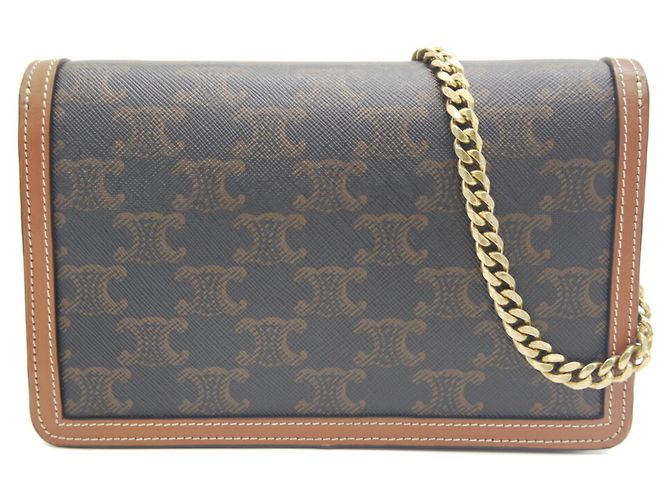 Céline Borsa a Spalla Celine Chain Wallet Margot Triomphe Canvas Marrone - vista 2