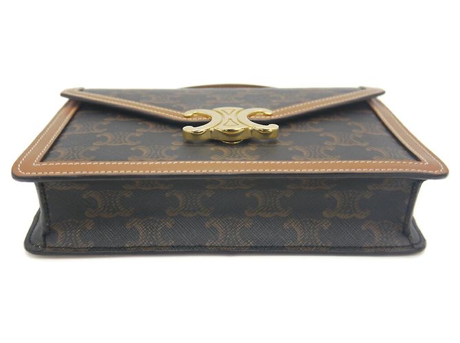 Céline Borsa a Spalla Celine Chain Wallet Margot Triomphe Canvas Marrone - vista 3