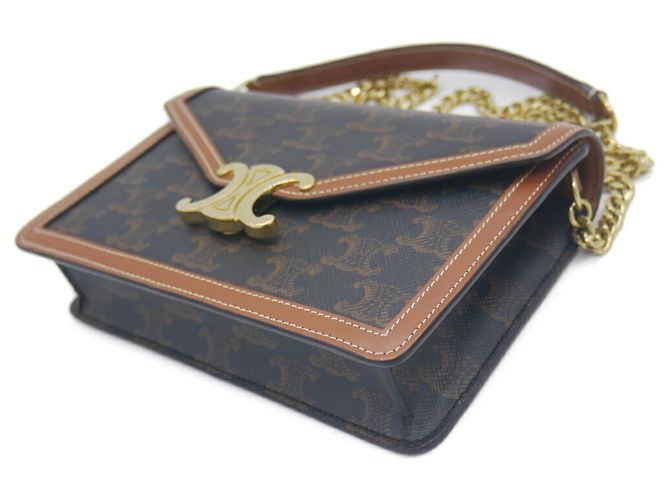Céline Borsa a Spalla Celine Chain Wallet Margot Triomphe Canvas Marrone - vista 4