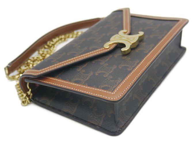 Céline Borsa a Spalla Celine Chain Wallet Margot Triomphe Canvas Marrone - vista 5