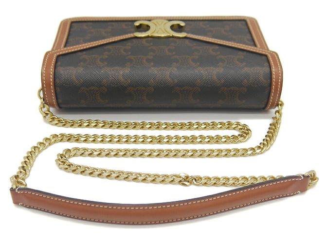 Céline Borsa a Spalla Celine Chain Wallet Margot Triomphe Canvas Marrone - vista 6