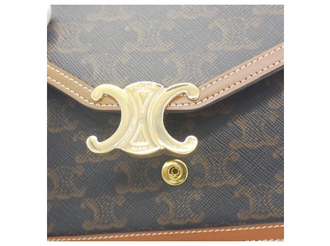 Céline Borsa a Spalla Celine Chain Wallet Margot Triomphe Canvas Marrone - vista 7