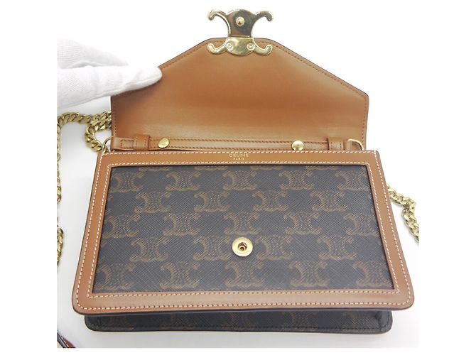 Céline Borsa a Spalla Celine Chain Wallet Margot Triomphe Canvas Marrone - vista 8