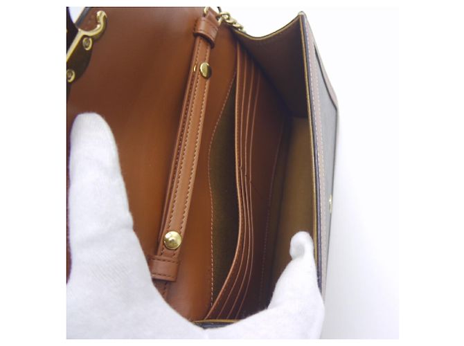 Céline Borsa a Spalla Celine Chain Wallet Margot Triomphe Canvas Marrone - vista 9