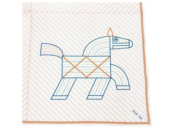 Hermès Cobertor acolchoado Hermes, Animaux Natte Wool Cashmere Ecru - vista 3