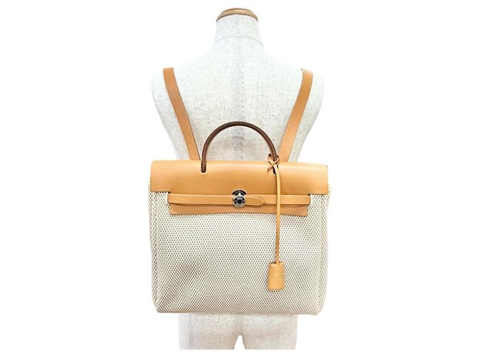 Hermès Hermes Herbag Ad PM Lederrucksack Beige - Ansicht 3
