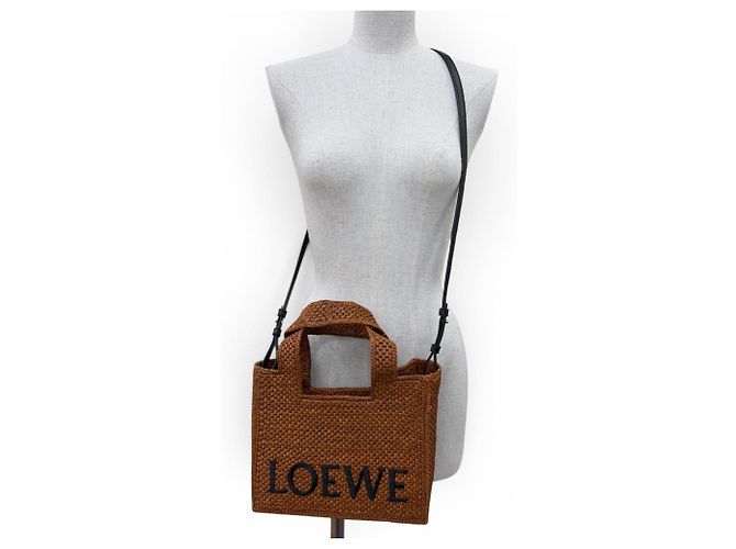 Borsa in rafia Loewe Font Tote Small D'oro - vista 3