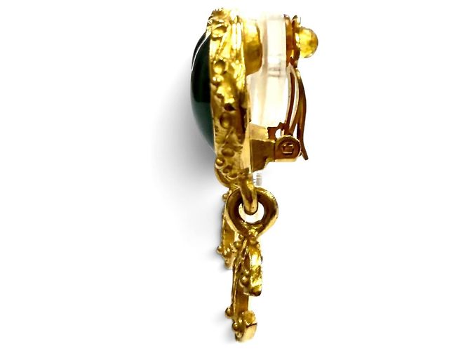 CHANEL Orecchini Vintage 96A Gripoix Coco Mark Swing D'oro Verde - vista 2