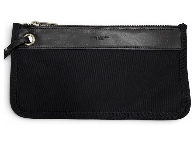 Borsa a tracolla in tela e pelle Saint Laurent Nero - vista 10