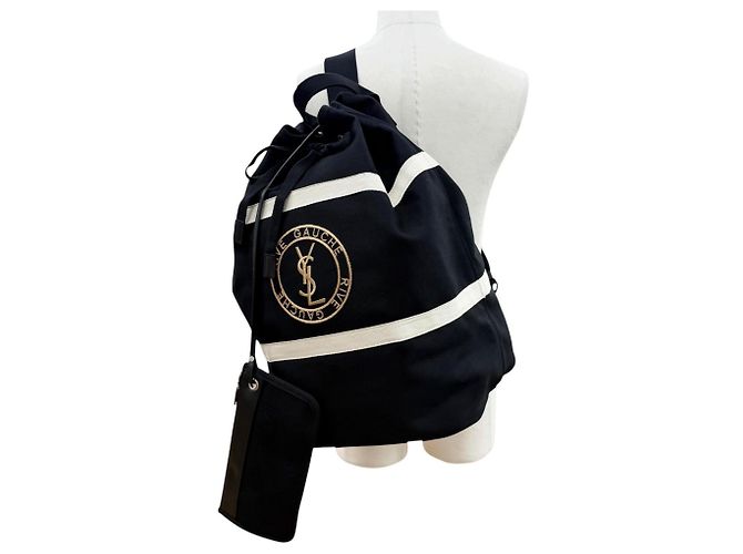Borsa a tracolla in tela e pelle Saint Laurent Nero - vista 3