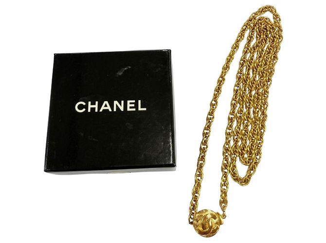 Collana a catena intrecciata Chanel Vintage Metal Coco Mark D'oro - vista 2