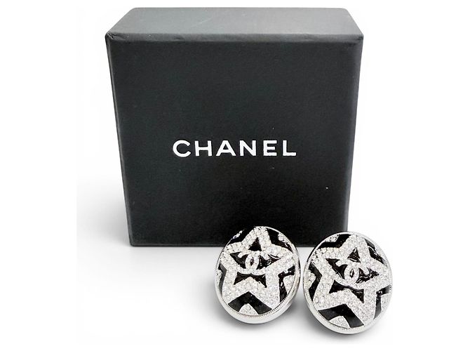 Orecchini Chanel A23K Coco Mark Star Rhinestone Nero Argento - vista 2