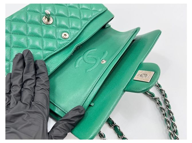 Borsa a Spalla Chanel Matelassé Double Flap, Verde - vista 11
