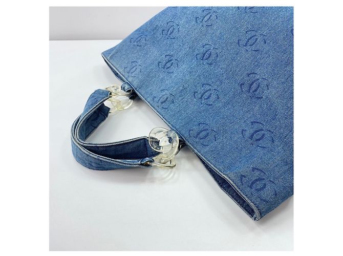 Borsa Tote Chanel in denim blu - vista 10