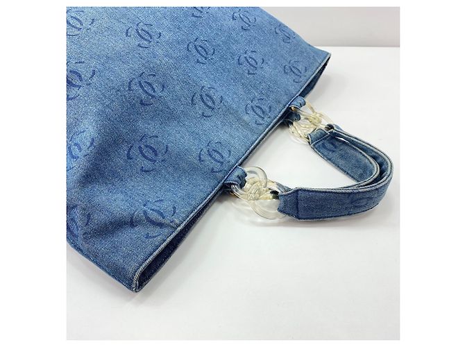 Borsa Tote Chanel in denim blu - vista 11
