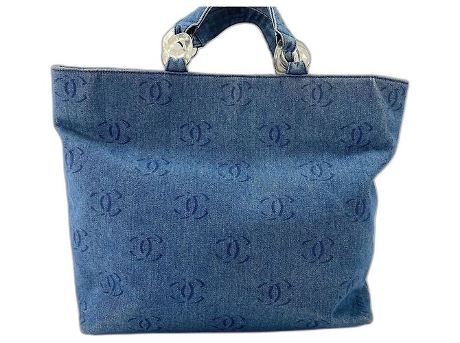 Borsa Tote Chanel in denim blu - vista 2