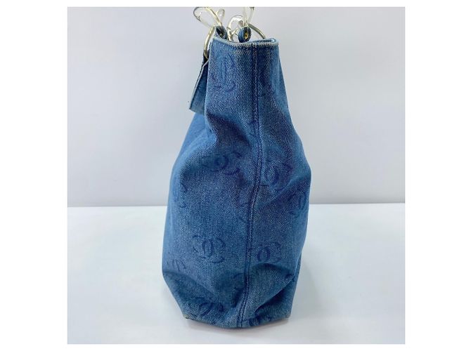 Borsa Tote Chanel in denim blu - vista 5
