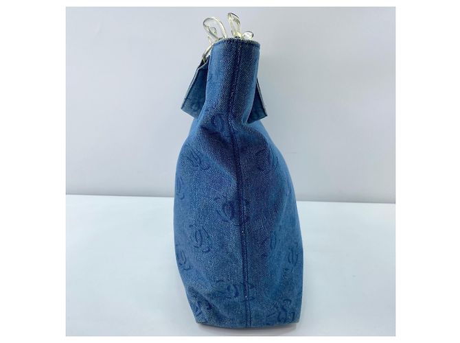 Borsa Tote Chanel in denim blu - vista 6