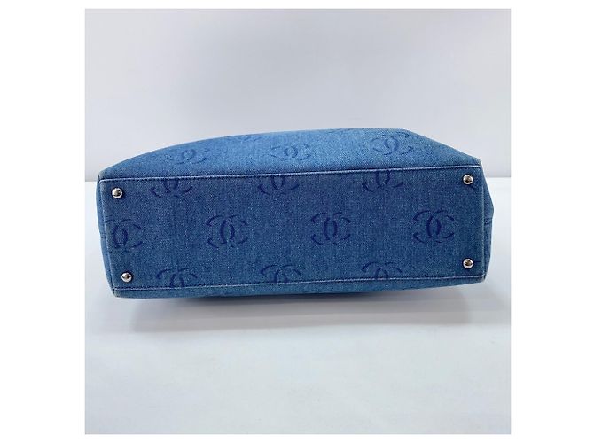 Borsa Tote Chanel in denim blu - vista 7