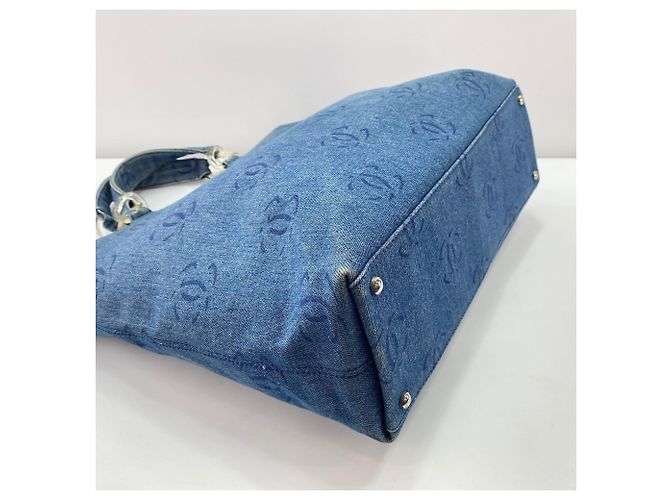 Borsa Tote Chanel in denim blu - vista 8