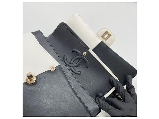 Borsa a Spalla Chanel Bicolor Double Flap Nero - vista 17