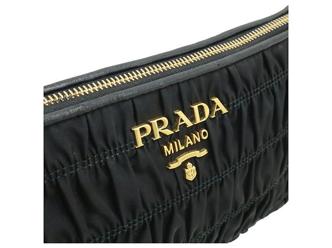 Borsa a tracolla in nylon arricciato e pelle Prada Nero - vista 8