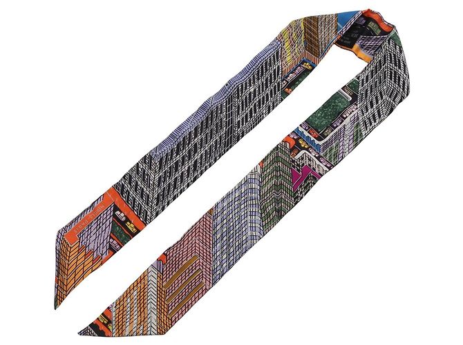 Sciarpa in seta Hermès Twilly PANTIN CITY Nero - vista 2
