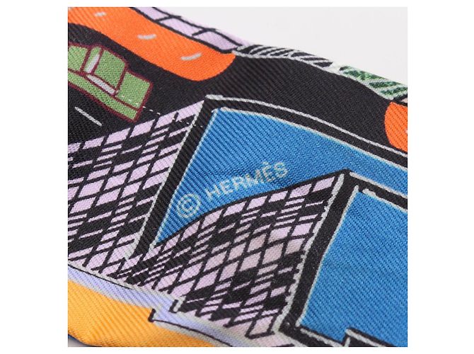 Sciarpa in seta Hermès Twilly PANTIN CITY Nero - vista 4