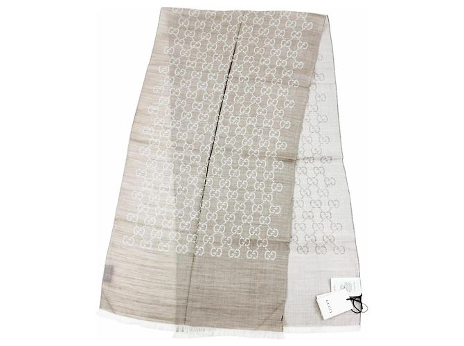 Sciarpa Gucci Stall GG Jacquard in lana e seta Mini Fringe Marrone Beige - vista 2