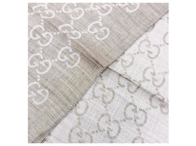 Sciarpa Gucci Stall GG Jacquard in lana e seta Mini Fringe Marrone Beige - vista 3