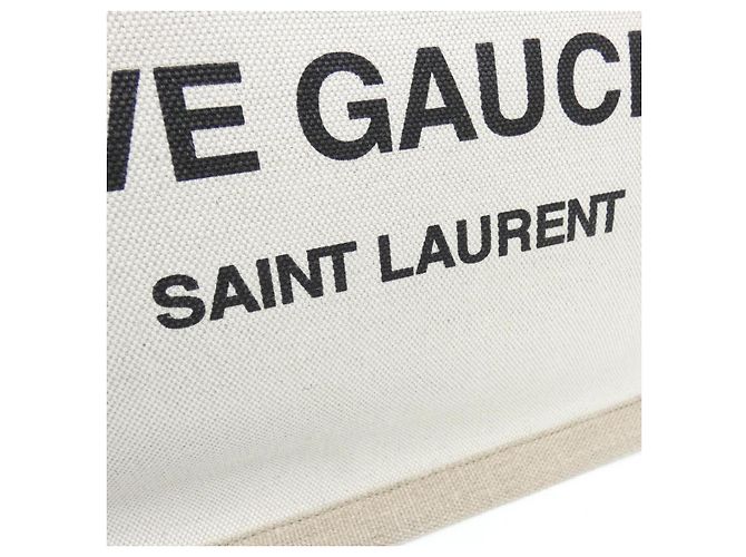 Yves Saint Laurent Bolso Tote de algodón y lino Saint Laurent Castaño Beige - vista 4