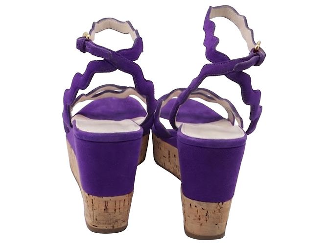 Sandales à compensées Prada avec accent de bride ondulée en daim violet - vue 5
