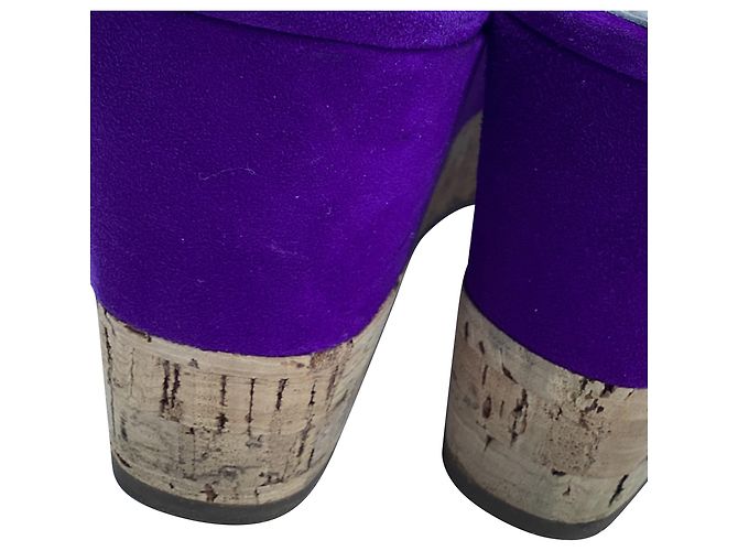 Sandales à compensées Prada avec accent de bride ondulée en daim violet - vue 8