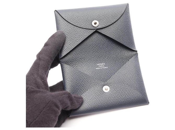 Hermès Tarjetero Calvi en piel Epsom Hermes Azul - vista 3