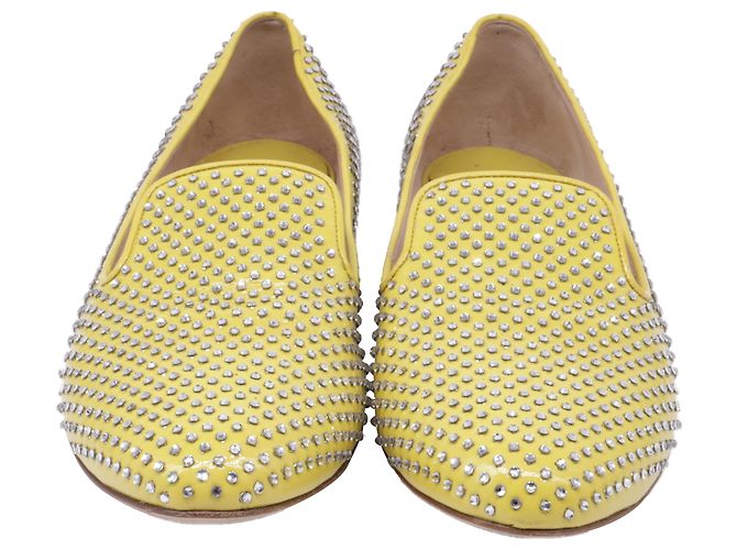 Bailarinas Miu Miu en charol amarillo con adornos de cristal - vista 2