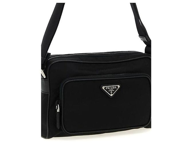 Prada Borsa a tracolla media in nylon e pelle Saffiano Vooo - vista 4