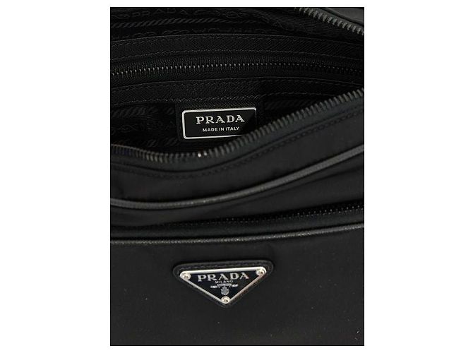 Prada Borsa a tracolla media in nylon e pelle Saffiano Vooo - vista 5