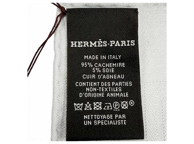 Hermès Sciarpa in cashmere e seta Hermes Sangle Logo Argento Metallico - vista 5