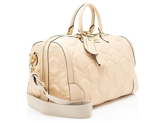 Gucci Borsa Duffle Jumbo GG Matelasse in pelle media Marrone Beige - vista 2