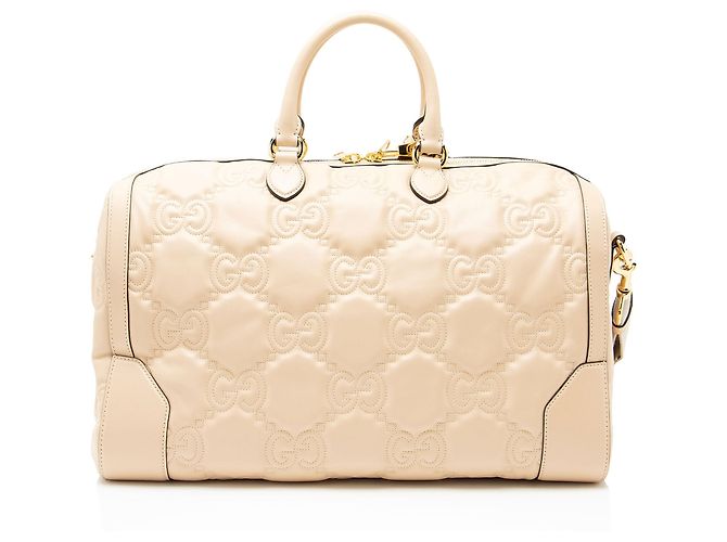Gucci Borsa Duffle Jumbo GG Matelasse in pelle media Marrone Beige - vista 3