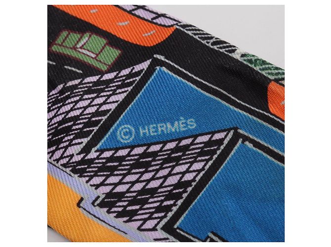 Foulard in seta Hermès Twilly PANTIN CITY Nero - vista 4