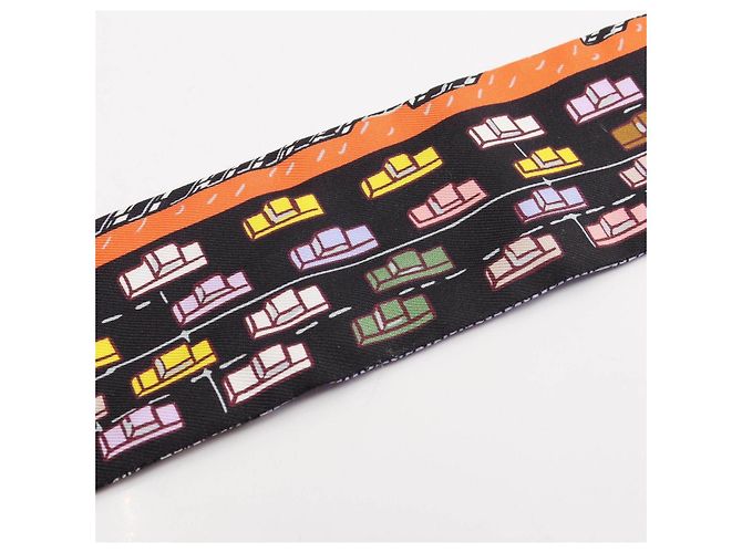Foulard in seta Hermès Twilly PANTIN CITY Nero - vista 6