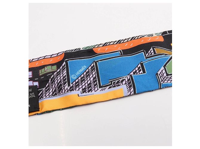 Foulard in seta Hermès Twilly PANTIN CITY Nero - vista 7