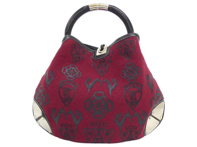 Borsa a tracolla in lana e pelle Gucci Marrone - vista 2